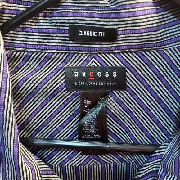 Axcess by Liz Claiborne Button Down Shirt Men's Size XXL Black Purple Stripes - Picture 6 of 8